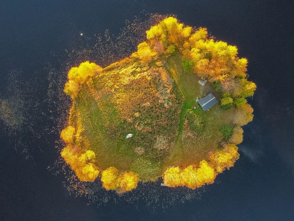 small island in colours of autumn