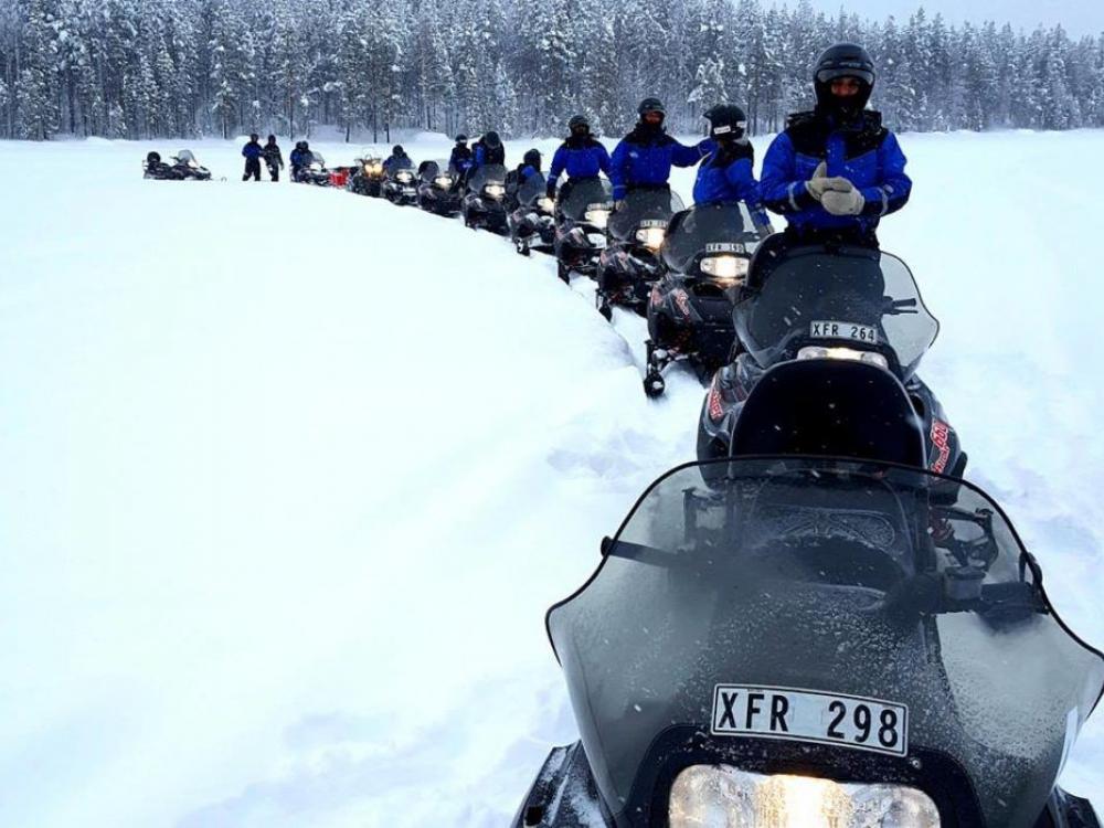 A guided snowmobile ride